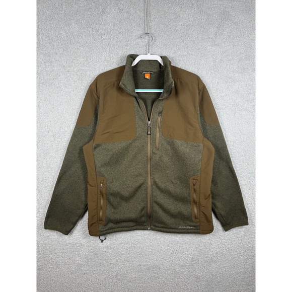 Eddie Bauer Jacket Mens XL Green Brown Full Zip Fleece Softshell Outdoors Hiking - Picture 1 of 7